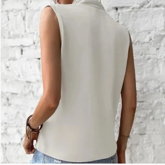 Luxe Satin Overlap Wrap Sleeveless Work Office Top - Picture 4 of 9